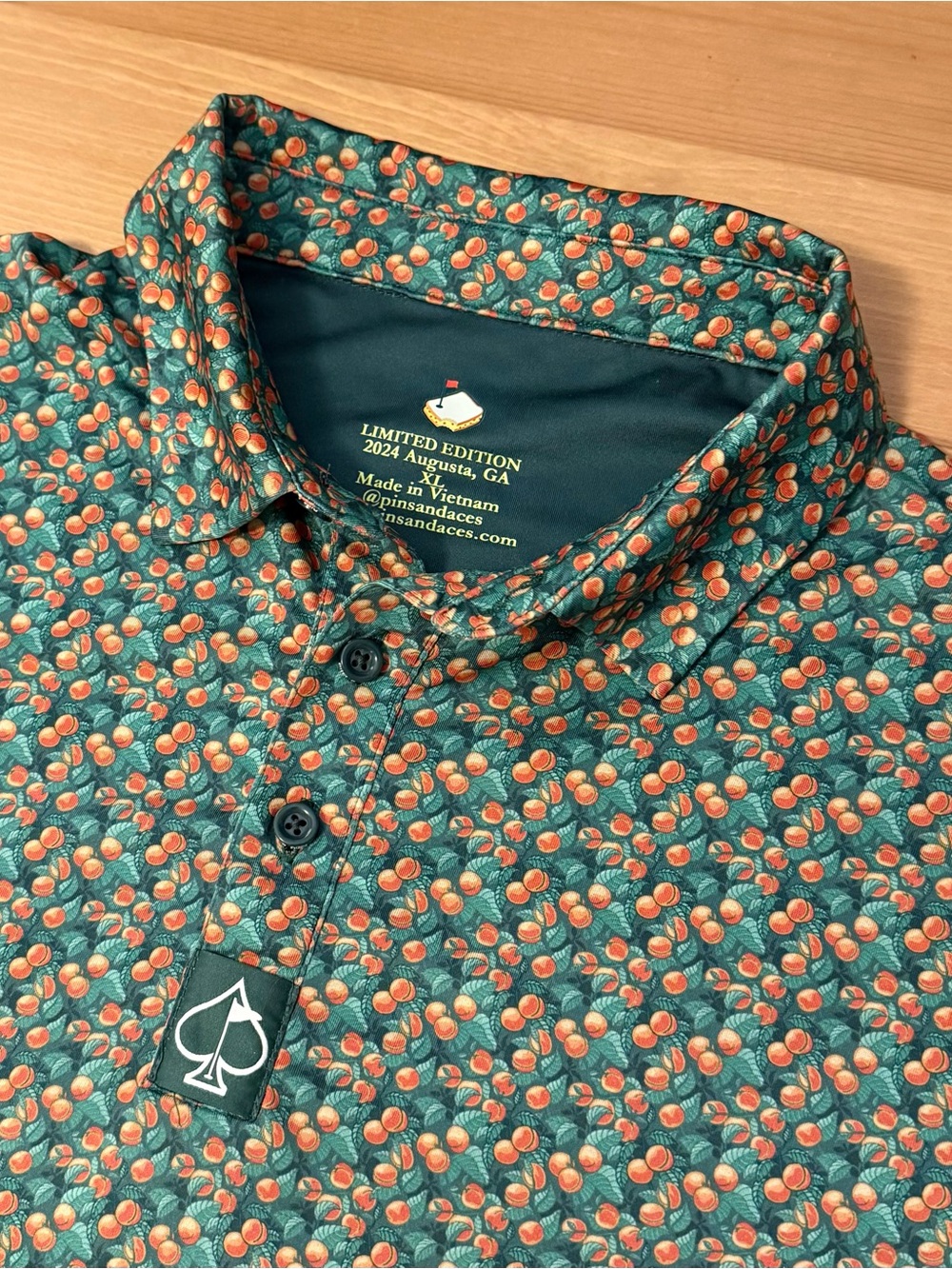 Pins & Aces Limited Edition Peaches Print Augusta, GA Masters Golf Polo